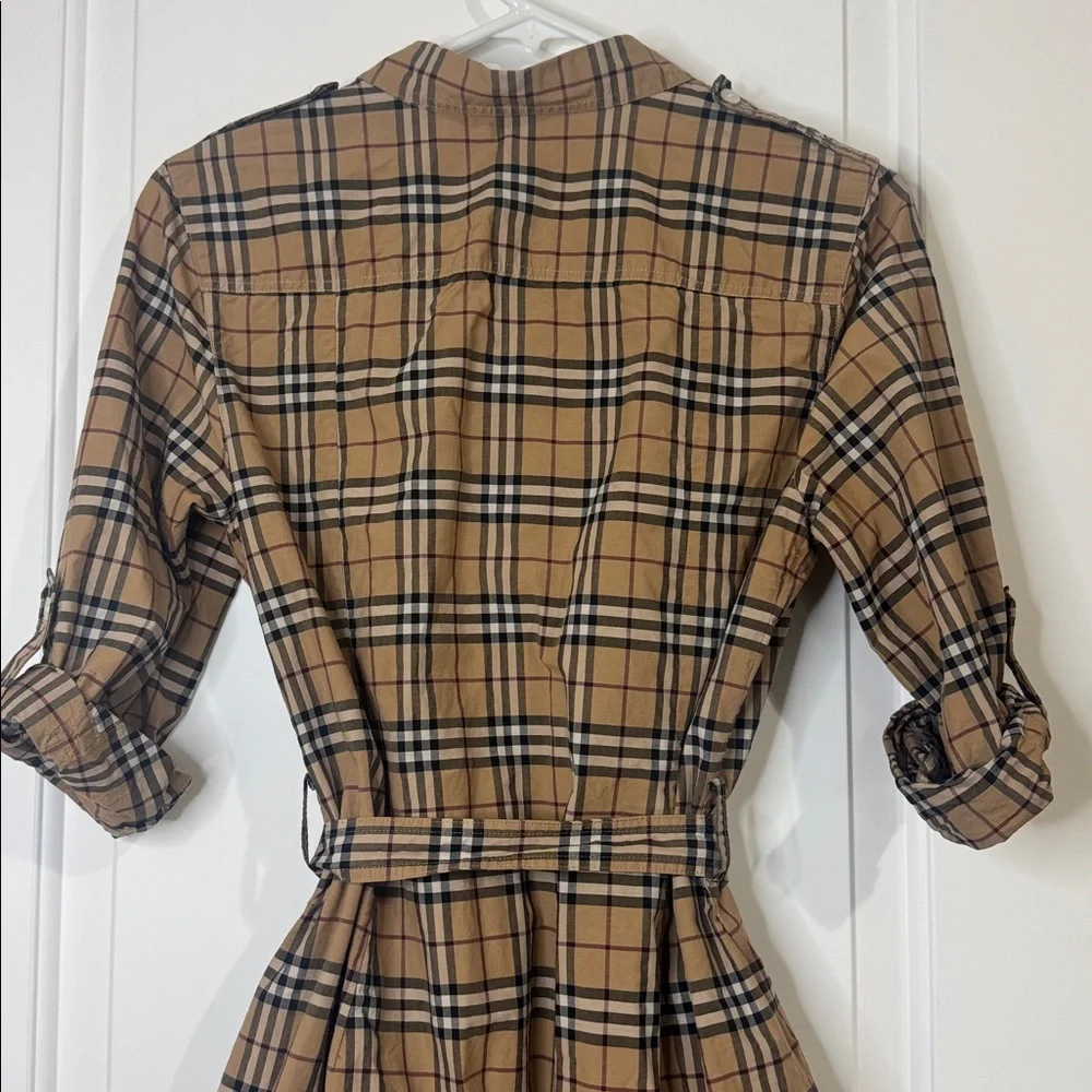 Burberry Shirt Dress NovaCheck Tan Black Plaid with Waist Tie Women’s US 6 EU 8 - Picture 6 of 12